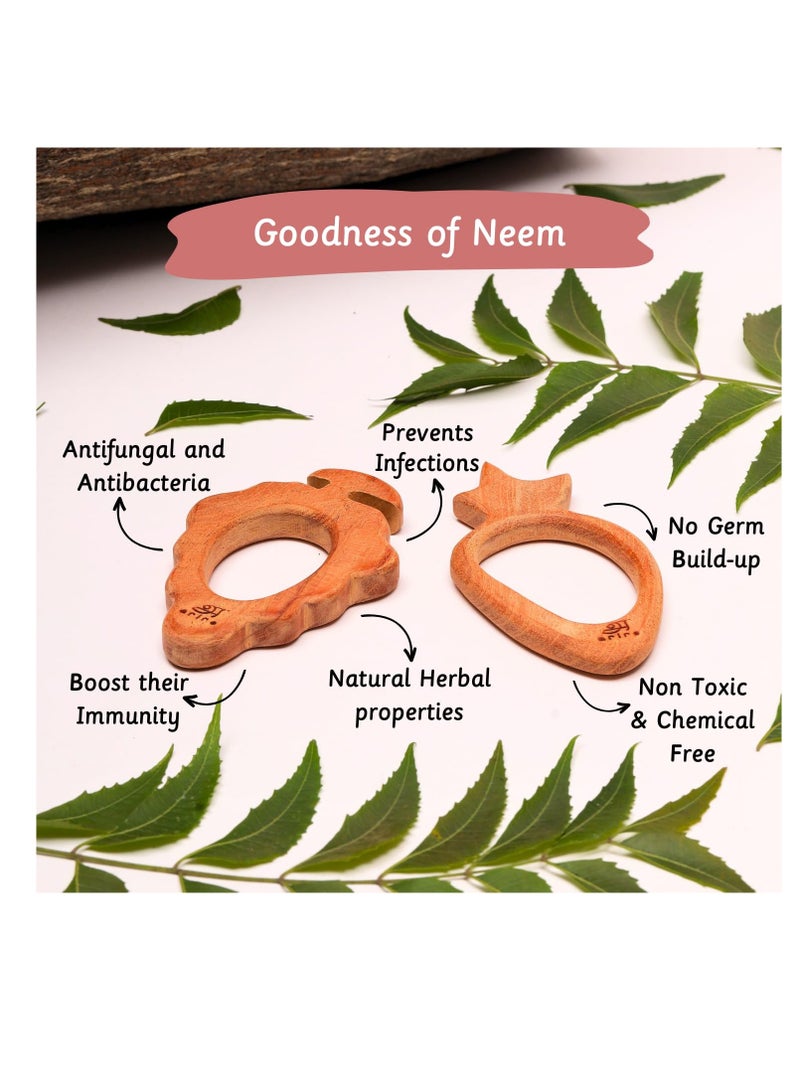 Ariro Neem Wood Teethers for Babies 3M+, Enhances Motor Skills, Antibacterial & Anti-fungal, Grape & Carrot Shapes - Image 3