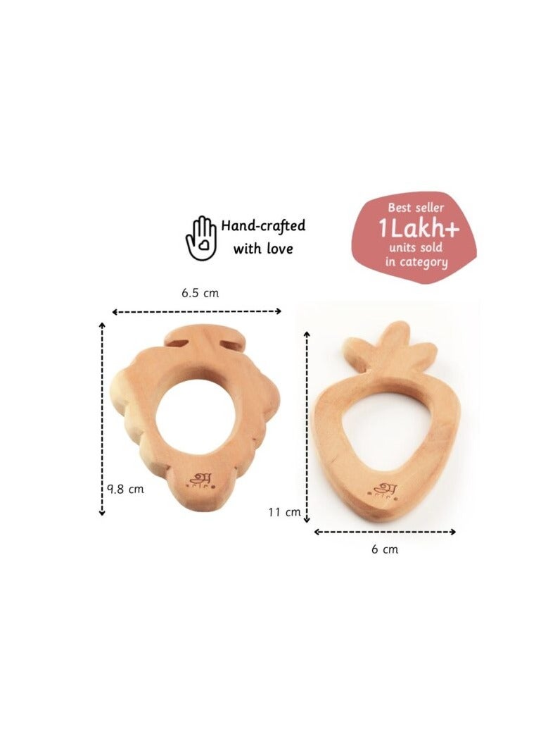 Ariro Neem Wood Teethers for Babies 3M+, Enhances Motor Skills, Antibacterial & Anti-fungal, Grape & Carrot Shapes - Image 2