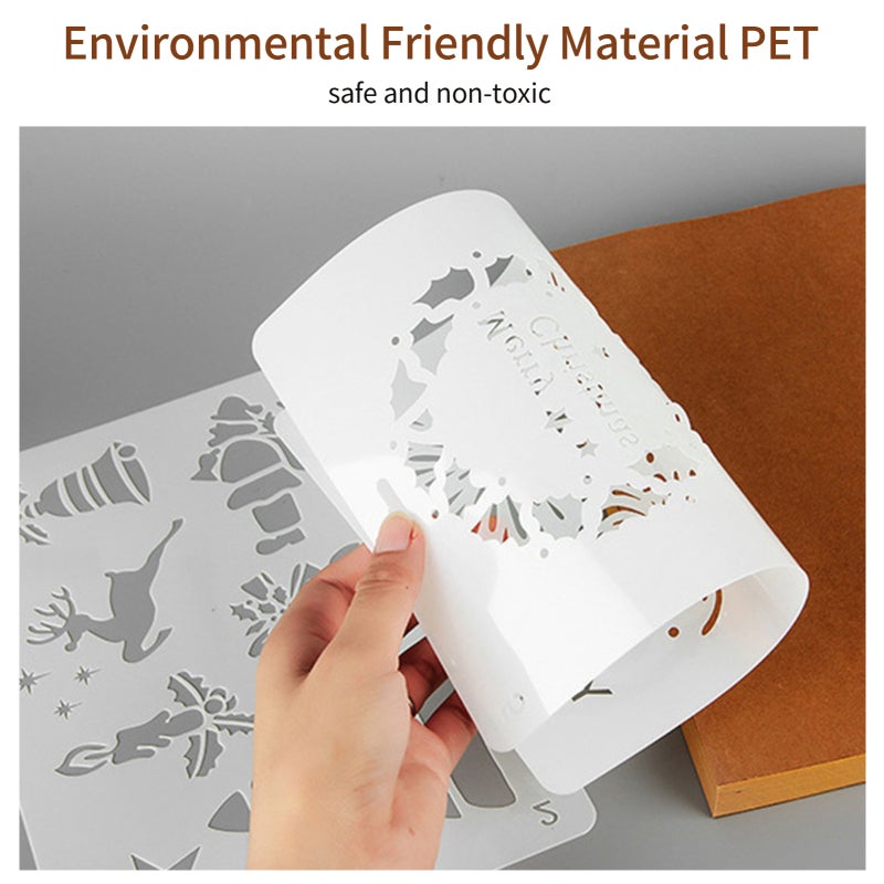 Christmas Painting Template: 12 White 10.2 X 6.8in PET Stencils - Easy To Use Versatile Art Tool For Christmas DIY Crafts Journal Scrapbooking Card Making - Image 3