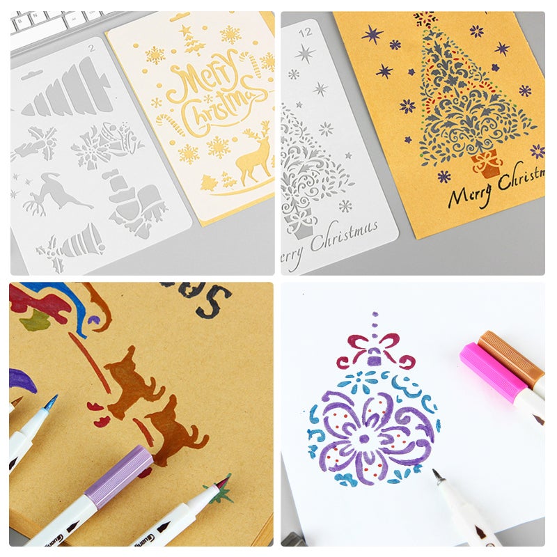 Christmas Painting Template: 12 White 10.2 X 6.8in PET Stencils - Easy To Use Versatile Art Tool For Christmas DIY Crafts Journal Scrapbooking Card Making - Image 4