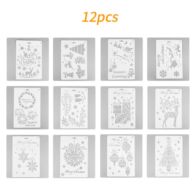 Christmas Painting Template: 12 White 10.2 X 6.8in PET Stencils - Easy To Use Versatile Art Tool For Christmas DIY Crafts Journal Scrapbooking Card Making - Image 2
