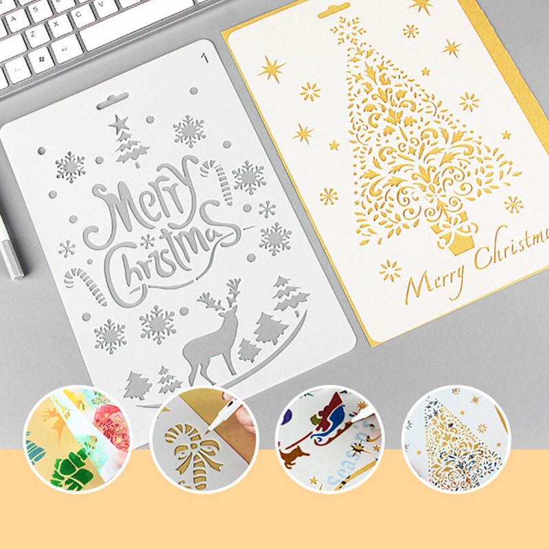Christmas Painting Template: 12 White 10.2 X 6.8in PET Stencils - Easy To Use Versatile Art Tool For Christmas DIY Crafts Journal Scrapbooking Card Making - Image 5