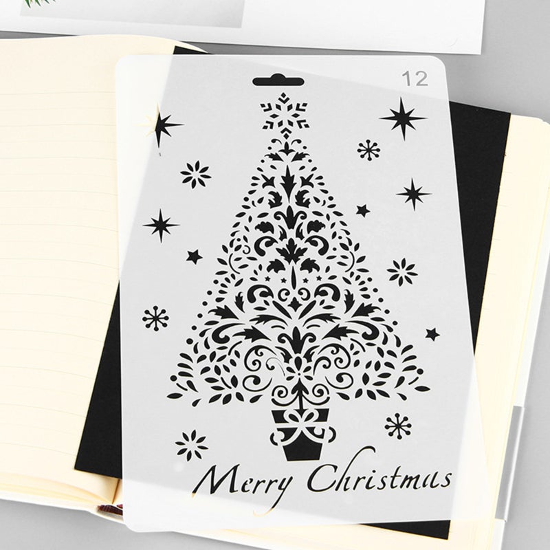 Christmas Painting Template: 12 White 10.2 X 6.8in PET Stencils - Easy To Use Versatile Art Tool For Christmas DIY Crafts Journal Scrapbooking Card Making - Image 1