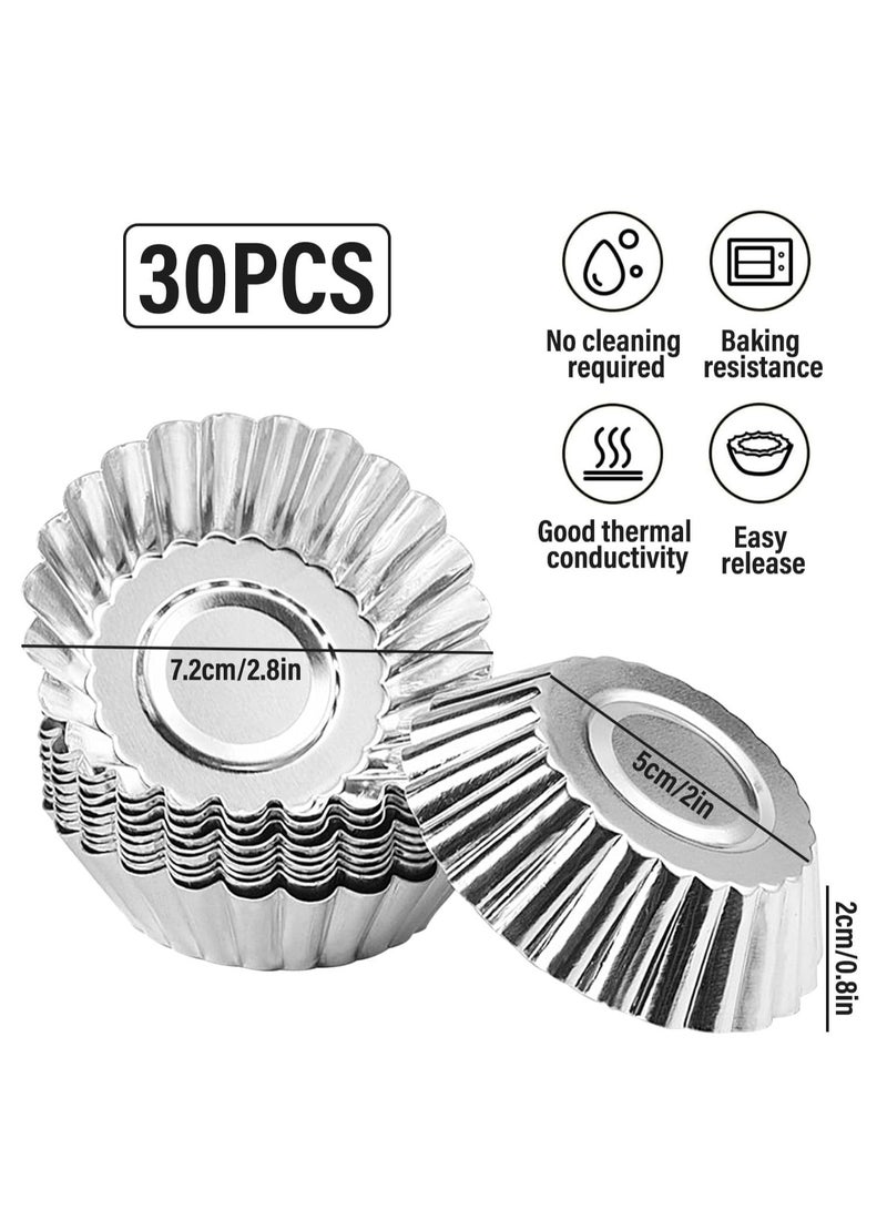 30pcs قوالب عطيرة البيض ، قوالب البودينغ للخبز ، المقاوم للصدأ ، الفضة ، قاعدة قوالب الكوكيز ، قوالب الكعكة غير اللاصقة ، علب العطيرة ، Resuable ، لعطيرة البيض ، البودينغ ، الكوكي (7.2 سم) - Image 5