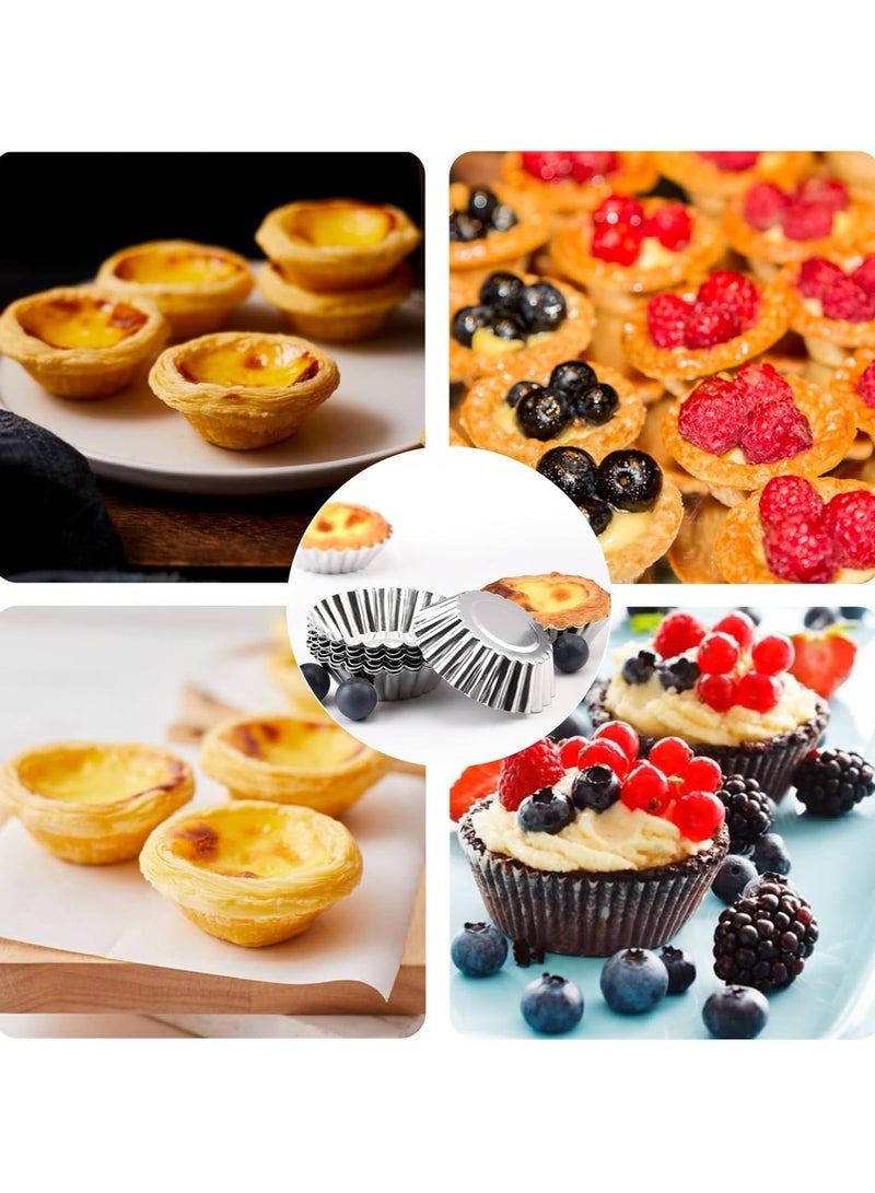 30pcs قوالب عطيرة البيض ، قوالب البودينغ للخبز ، المقاوم للصدأ ، الفضة ، قاعدة قوالب الكوكيز ، قوالب الكعكة غير اللاصقة ، علب العطيرة ، Resuable ، لعطيرة البيض ، البودينغ ، الكوكي (7.2 سم) - Image 2