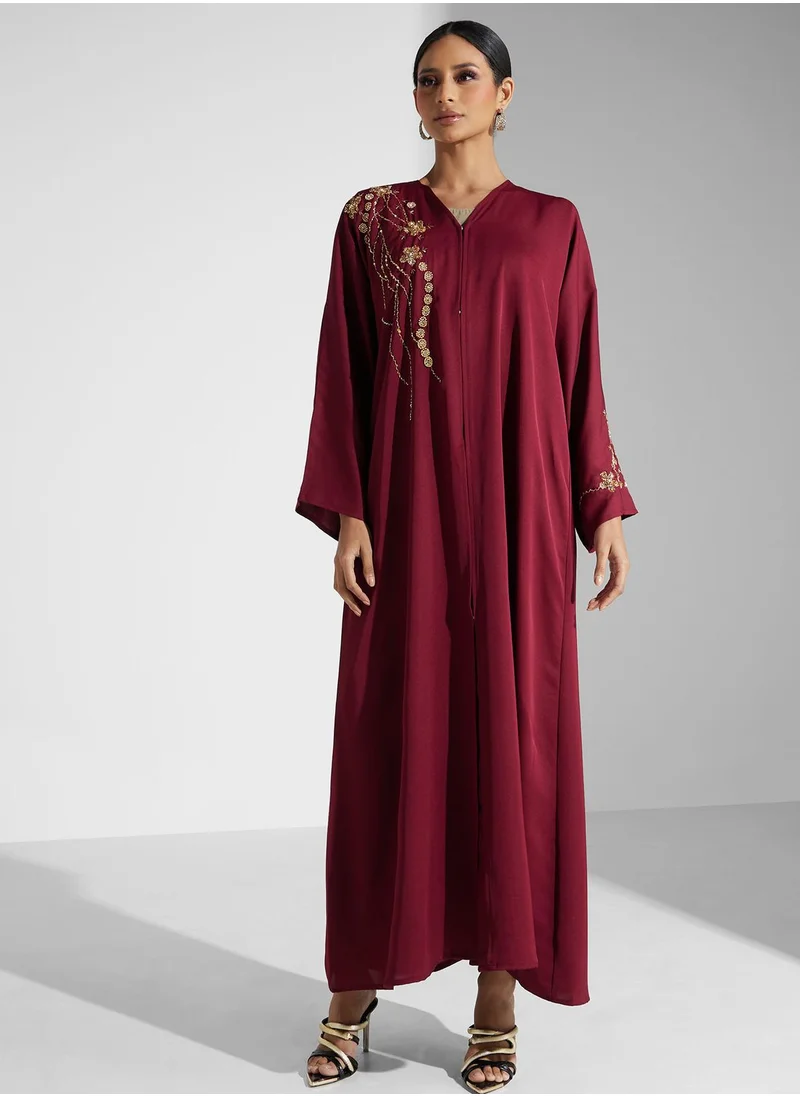 خزانة Embellished Detail Abaya With Sheila