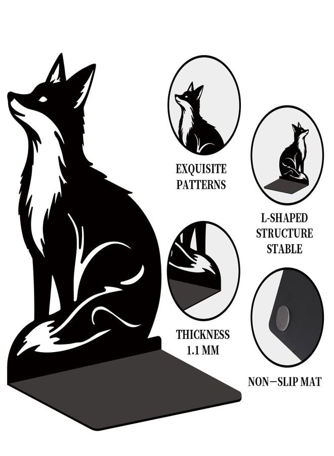 BEUNITONE Black Fox Metal Bookends for Shelves, Exquisite Fox Bookshelf Decor Book Ends for Heavy Books, Home School Office Desk Decoration, Book Stopper for Study and Birthday Gift - Image 4