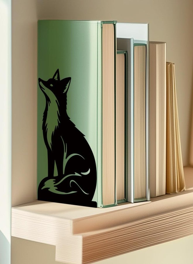 BEUNITONE Black Fox Metal Bookends for Shelves, Exquisite Fox Bookshelf Decor Book Ends for Heavy Books, Home School Office Desk Decoration, Book Stopper for Study and Birthday Gift - Image 3
