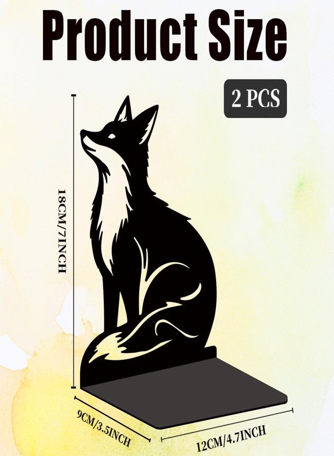 BEUNITONE Black Fox Metal Bookends for Shelves, Exquisite Fox Bookshelf Decor Book Ends for Heavy Books, Home School Office Desk Decoration, Book Stopper for Study and Birthday Gift - Image 2