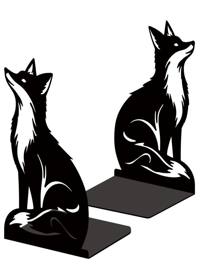BEUNITONE Black Fox Metal Bookends for Shelves, Exquisite Fox Bookshelf Decor Book Ends for Heavy Books, Home School Office Desk Decoration, Book Stopper for Study and Birthday Gift - Image 1