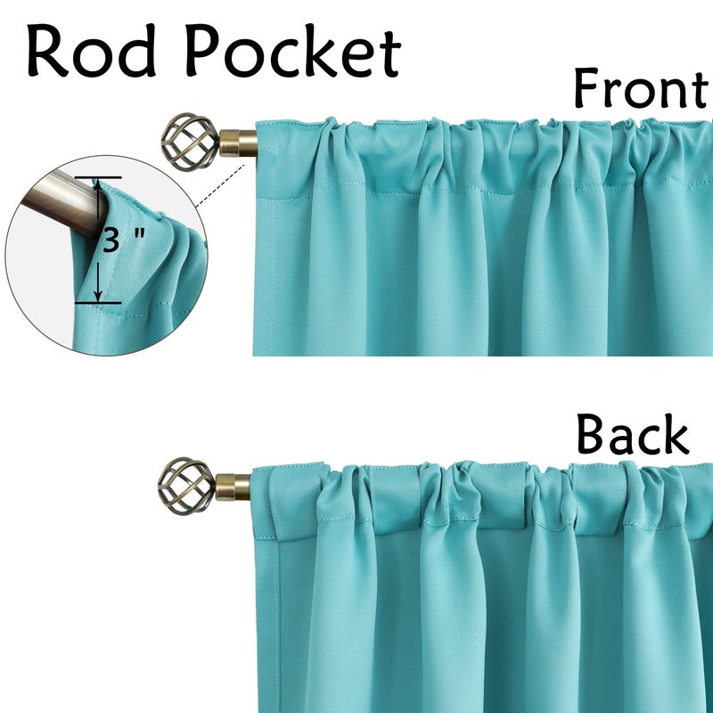 BGment Rod Pocket and Back Tab Blackout Curtains for Bedroom - Thermal Insulated Room Darkening Curtains for Living Room  Set of 2 Panels (38 x 54 Inch  Aqua) - Image 2