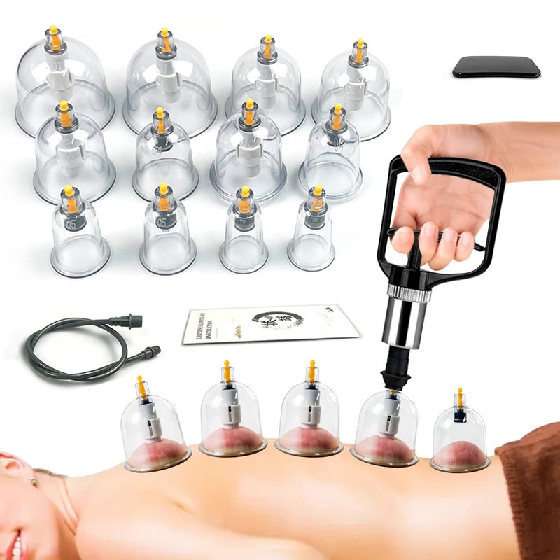 AIKOTOO Cupping Therapy Set w/ 12 Massage Cups for Back Pain Relief Physical Therapy with Hand Pump - Image 1