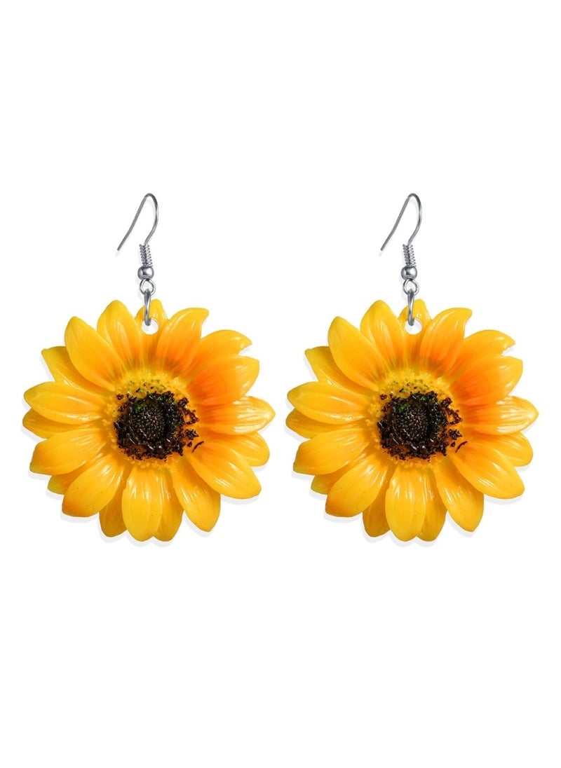 Huitich Charming Sunflower Flower Earrings Yellow 6.3cmx4.8cm  - Image 1