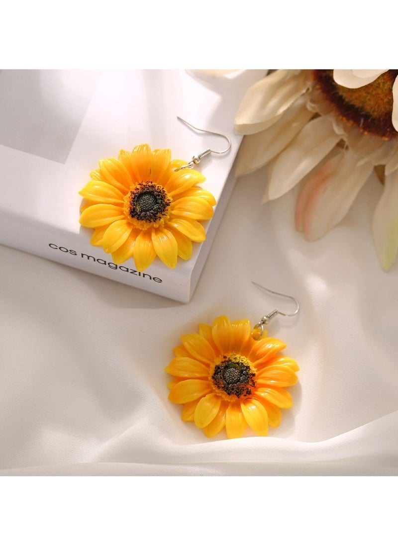 Huitich Charming Sunflower Flower Earrings Yellow 6.3cmx4.8cm  - Image 4
