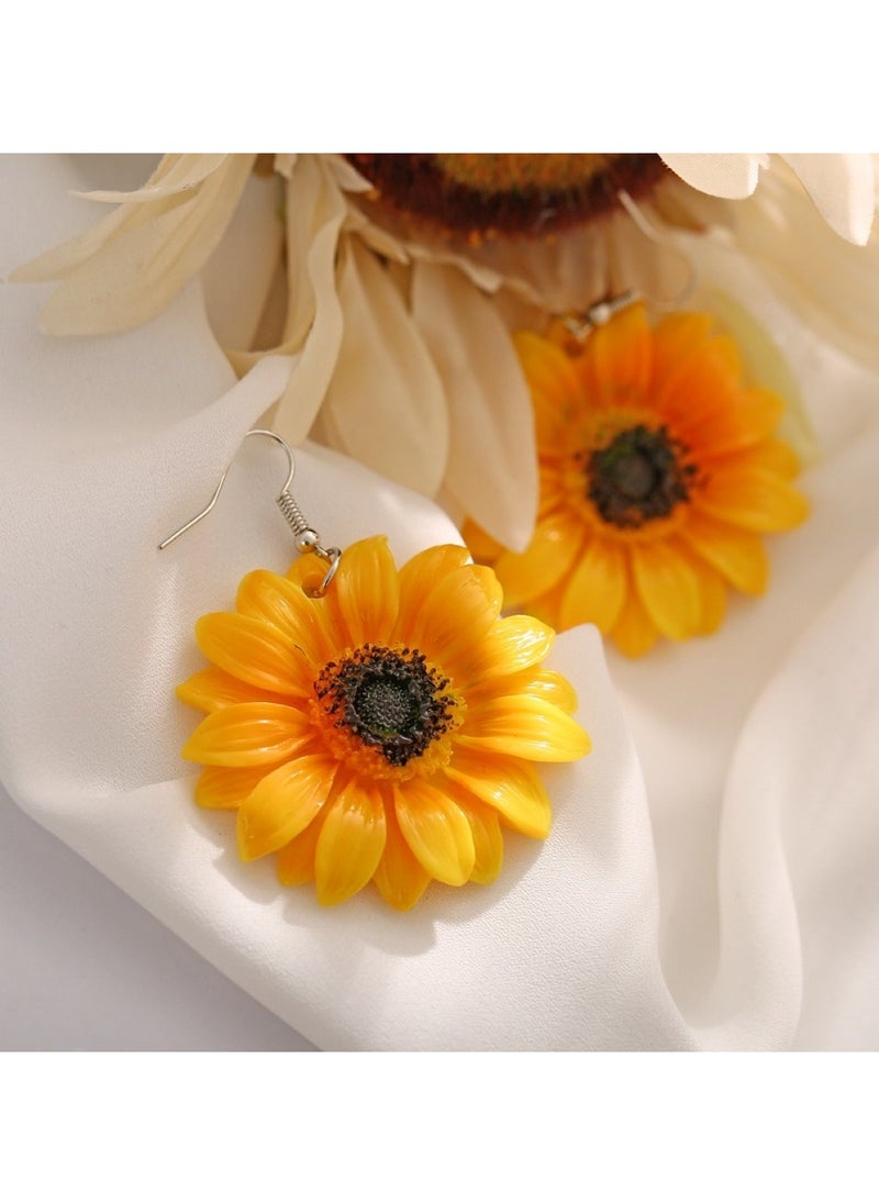 Huitich Charming Sunflower Flower Earrings Yellow 6.3cmx4.8cm  - Image 5