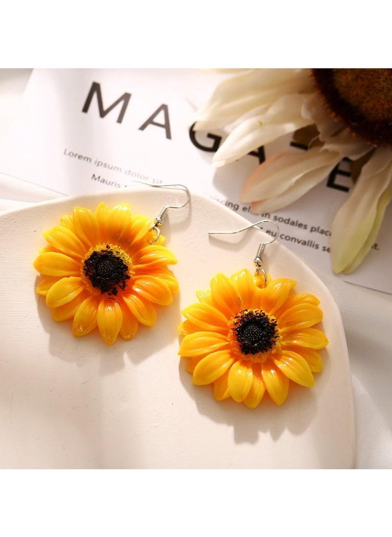 Huitich Charming Sunflower Flower Earrings Yellow 6.3cmx4.8cm  - Image 2