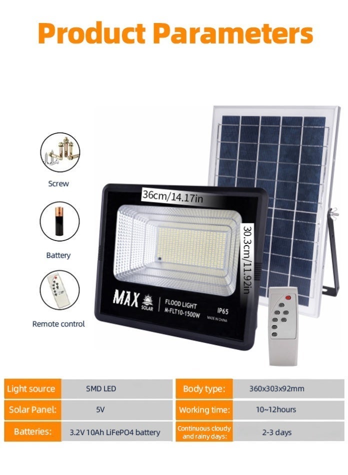 مصباح كشاف يعمل بالطاقة الشمسية 360 × 303 مم، ضوء النهار 6500 كلفن، مصباح LED SMD مقاوم للماء في الهواء الطلق مع لوحة قابلة للتعديل وجهاز تحكم عن بعد، مصباح سريع الشحن موفر للطاقة لإضاءة أمان الحديقة والفناء والمنتزه - Image 4