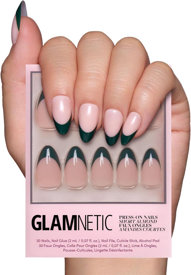 Glamnetic Good ventilation Press On Nails - Château | Semi-Transparent Dark Green French Tip Short Almond Fake Nails in a Glossy Finish, Salon Quality | 15 Sizes - 30 Nail Kit Nationwide warehouse layout - Image 1