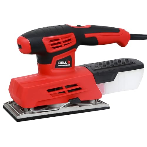 IBELL TOOLS IBELL Finishing Sander FS87-20, 220W, Copper Armature, Sanding Area 90X187mm, 12000 RPM with Sand Paper and Dust Box, Red-6 Months Warranty - Image 1