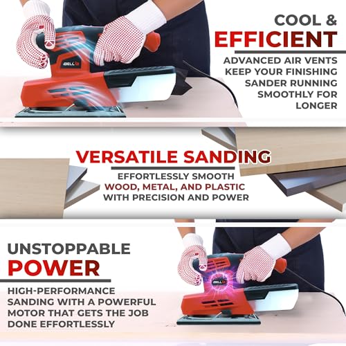 IBELL TOOLS IBELL Finishing Sander FS87-20, 220W, Copper Armature, Sanding Area 90X187mm, 12000 RPM with Sand Paper and Dust Box, Red-6 Months Warranty - Image 5