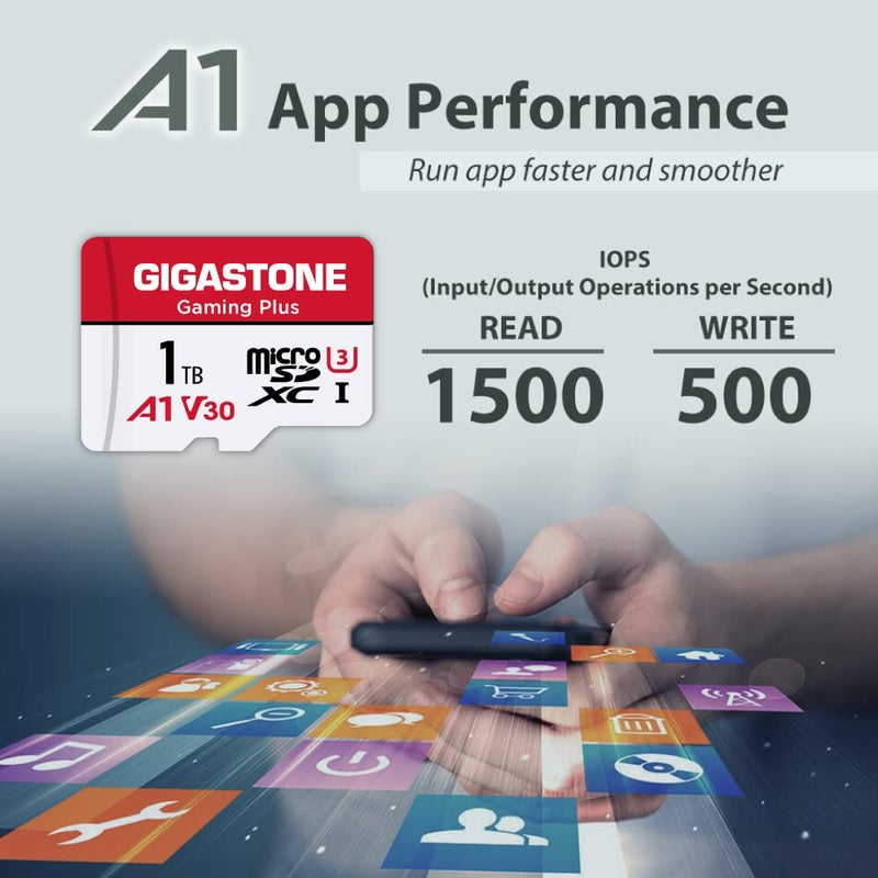 Gigastone GIGASTONE 1TB Gaming Plus Series Memory Card Speed Up to 150/120MB/s for Nintendo-Switch, Steam Deck, 4K Video A1 V30 U3 MicroSDXC with SD Adapter - Image 5