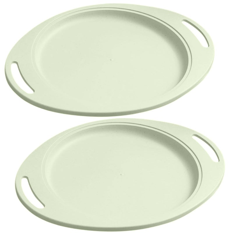 pepplo Premium Wheat Straw Dinnerware Sets for Dessert, Camping, Family Dinner, Picnic, Appetizer, Pasta, Salad, Cake, Snacks, Noodles, Sushi Microwavable, Dishwasher Safe (34cm, Green, Set of 2) - Image 1