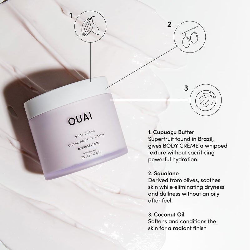 OUAI Body Cream, Melrose Place - Hydrating Whipped Body Cream with CupuaÃ§u Butter, Coconut Oil and Squalane - Softens Skin and Delivers Healthy-Looking Glow - Sulfate Free Skin Care (7.5 Oz) - Image 3