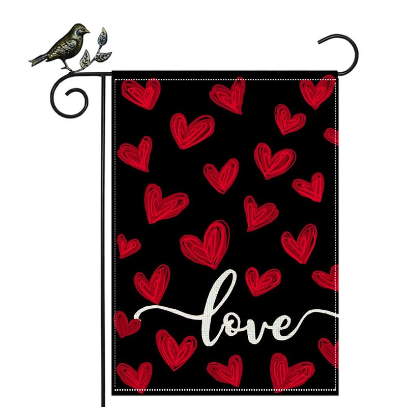 GEEORY Valentine's Day Red & Black Love Hearts Garden Flag 12 x 18 Inch - Double-Sided Small Decorative Flag for Yard, Lawn & Outdoor Decoration | GB086-12 - Image 1