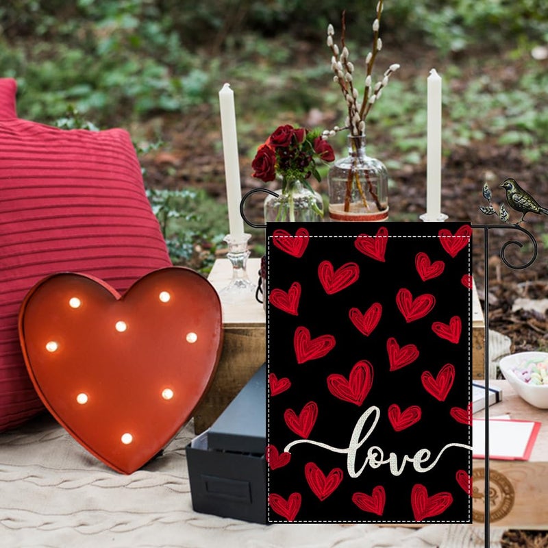 GEEORY Valentine's Day Red & Black Love Hearts Garden Flag 12 x 18 Inch - Double-Sided Small Decorative Flag for Yard, Lawn & Outdoor Decoration | GB086-12 - Image 5