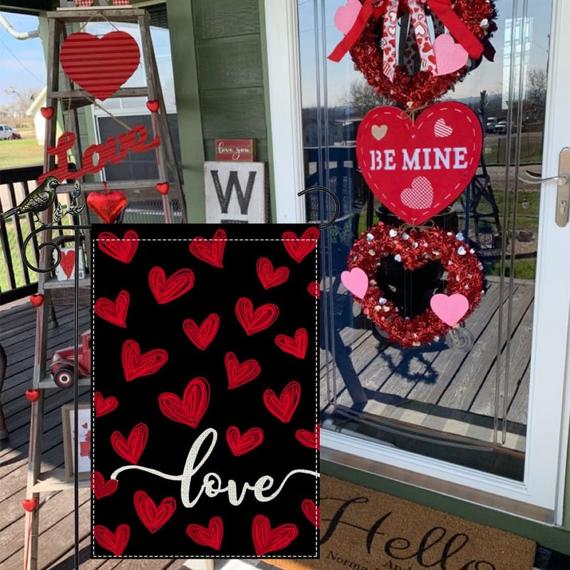 GEEORY Valentine's Day Red & Black Love Hearts Garden Flag 12 x 18 Inch - Double-Sided Small Decorative Flag for Yard, Lawn & Outdoor Decoration | GB086-12 - Image 3