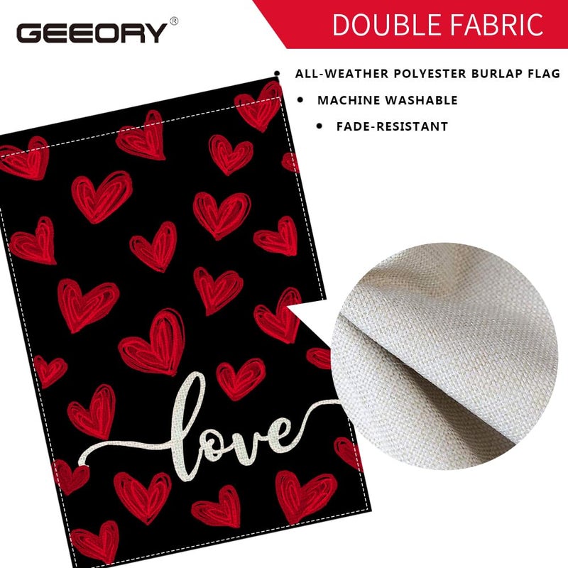 GEEORY Valentine's Day Red & Black Love Hearts Garden Flag 12 x 18 Inch - Double-Sided Small Decorative Flag for Yard, Lawn & Outdoor Decoration | GB086-12 - Image 2