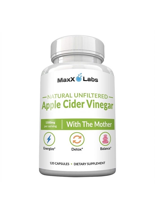 MaxX Labs - Raw Apple Cider Vinegar Capsules with Mother, 1500mg ACV Pills, Helps Improve Energy, Support Efforts to Improve Immunity, Digestion & Weight Management for Women, (120 Ct) - Image 1