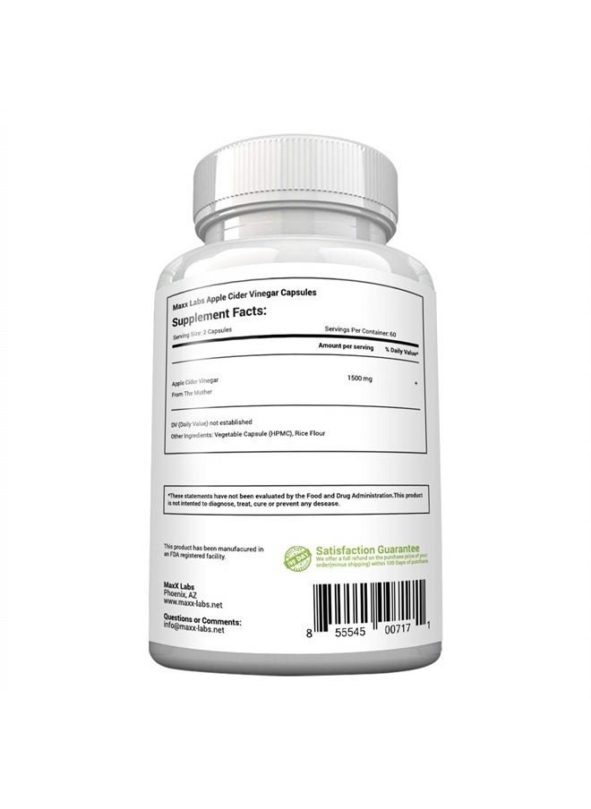 MaxX Labs - Raw Apple Cider Vinegar Capsules with Mother, 1500mg ACV Pills, Helps Improve Energy, Support Efforts to Improve Immunity, Digestion & Weight Management for Women, (120 Ct) - Image 1