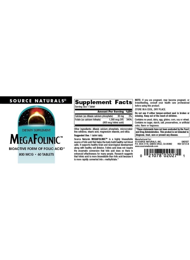 سورس ناتشورالز ميغا فولينيك 800 ميكروغرام - 60 قرص - Image 2