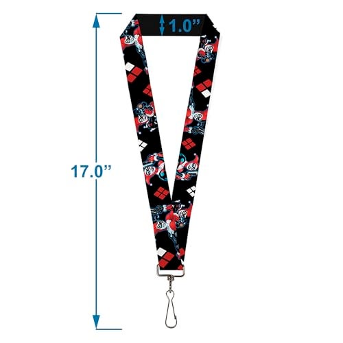 Buckle Down Buckle-Down Lanyard - Harley Quinn Shooting Poses/Diamonds Black/Red/White - Image 3