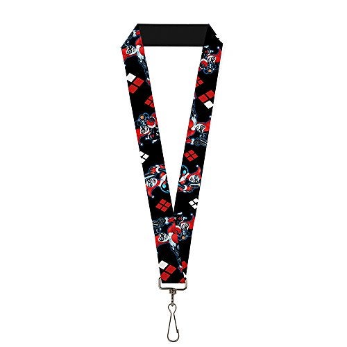 Buckle Down Buckle-Down Lanyard - Harley Quinn Shooting Poses/Diamonds Black/Red/White - Image 1