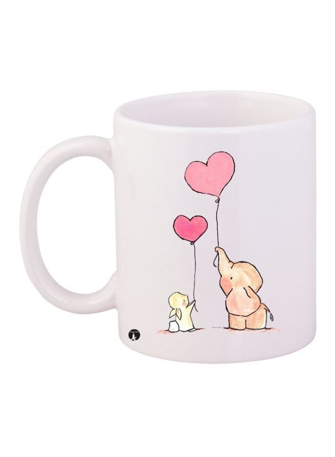 RYN Elephant And Bunny Printed Coffee Mug White/Pink/Brown 11ounce