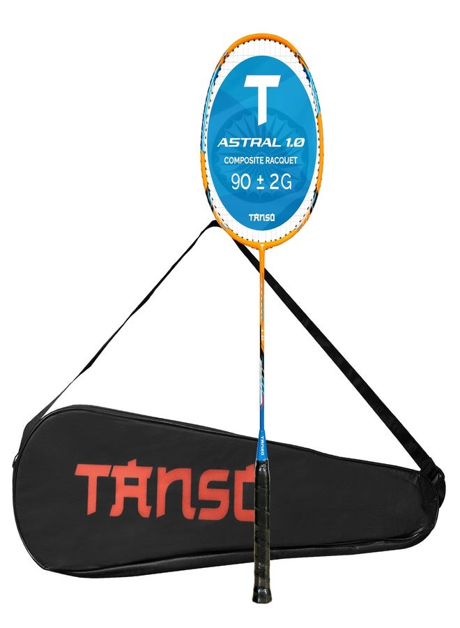 TANSO Astral 1.0 Composite Strung Badminton Racquet with Free Full Racquet Cover (90 Grams, Jointless, High Strength Aluminium Frame, Carbon Fibre Shaft, 24 Lbs Tension) - Image 1
