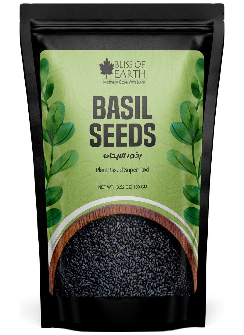 BLISS OF EARTH Basil Seeds Organic Sabja Seeds Tukmaria Seeds Fibre and Omega 3 Rich Good for weight loss Hydration Tiny PowerHouse Seeds 100gm  - Image 1