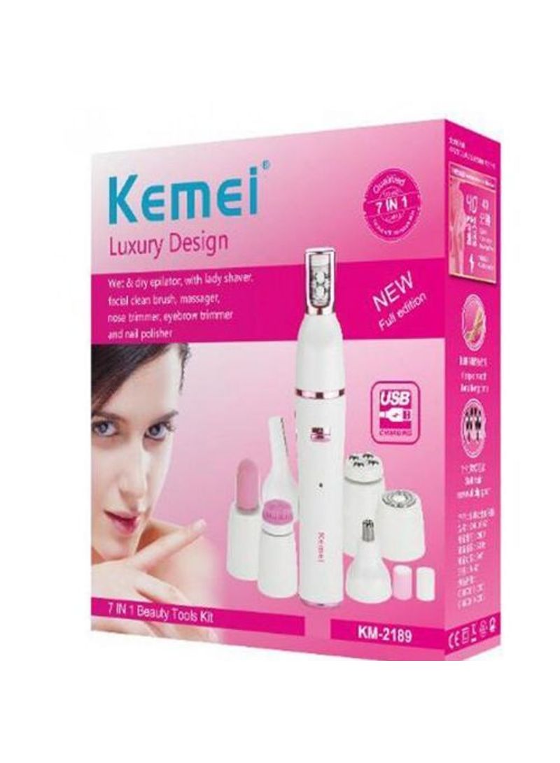 NIBEMINENT KM-2189 Luxury Design 7 In 1 Rechargeable Women Electric Trimmer White/Pink 21 x 5.5cm - Image 1