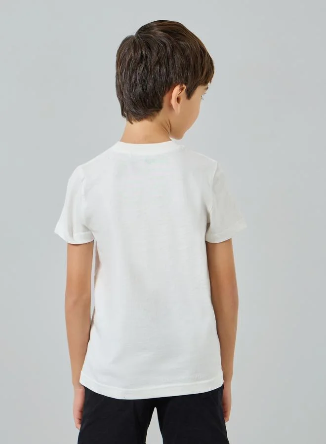 Styli  Boys Off-White Graphic Print Cotton T-Shirt for Men | Best Price UAE