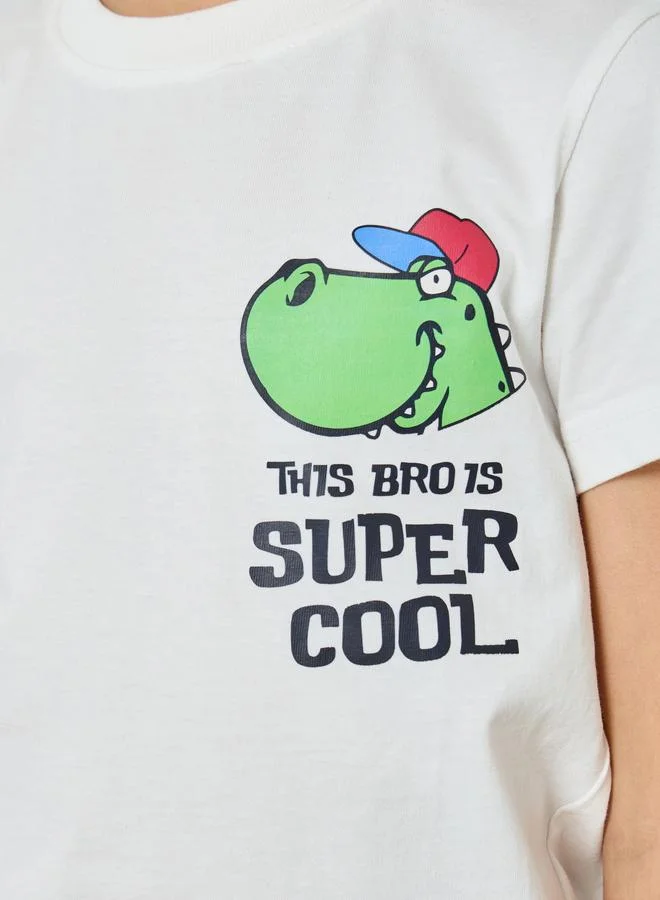 Styli  Boys Off-White Graphic Print Cotton T-Shirt for Men | Best Price UAE