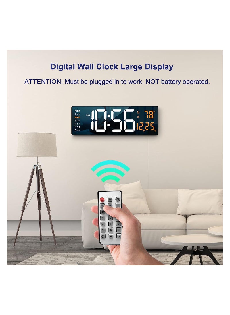 Joshberg 16" Large Digital Wall Clock with Remote, Large Display LED Wall Clock for Living Room/Gym/Shop/Warehouse/Office Decor, 12/24H, Auto Dimming, Timer,Date, Week, Temperature, Orange  - Image 2