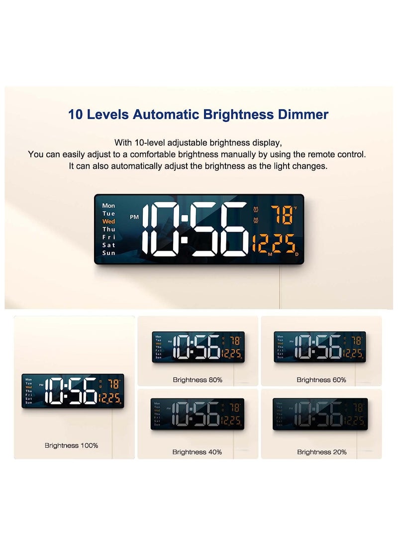 Joshberg 16" Large Digital Wall Clock with Remote, Large Display LED Wall Clock for Living Room/Gym/Shop/Warehouse/Office Decor, 12/24H, Auto Dimming, Timer,Date, Week, Temperature, Orange  - Image 5
