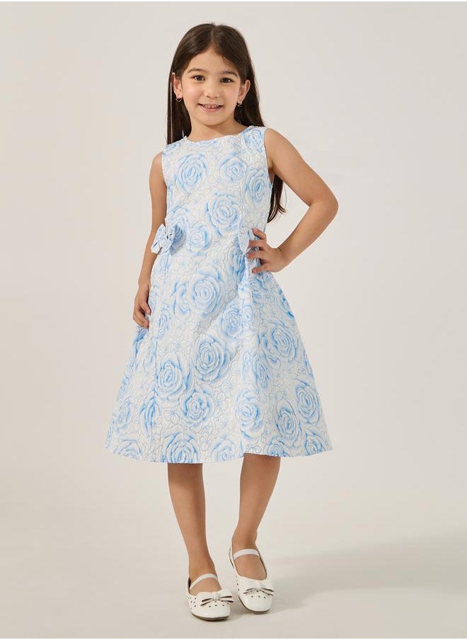 Styli All-Over Print Sleeveless Dress with Side Bow Detail  - Image 1