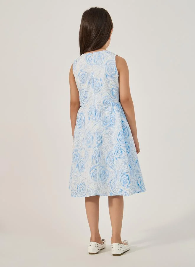 Styli Floral Jacquard Dress