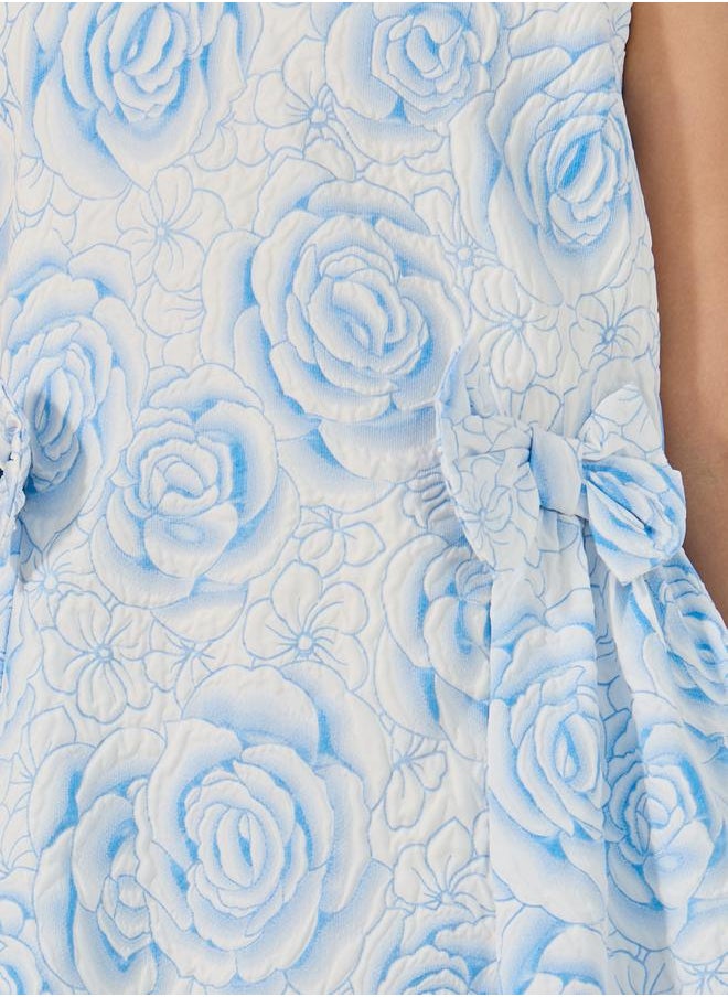 Styli All-Over Print Sleeveless Dress with Side Bow Detail  - Image 3