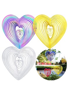 Excefore 3Pcs Heart Design Strong Visual Bird Repellent Reflective Pinwheels Deterrent Scarers Sparkly Wind Spinner for Anti-Bird Places Gold Silver Purple 3D Beating Flowing-Light Effect Garden Decorations  - Image 1