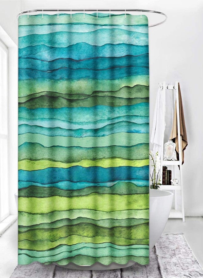 Emvency Shower Curtain Abstract Bright Blue and Green Waves Stripped Watercolor Brush Drawn Waterproof Polyester Fabric 72 x 72 inches Set with Hooks - Image 5
