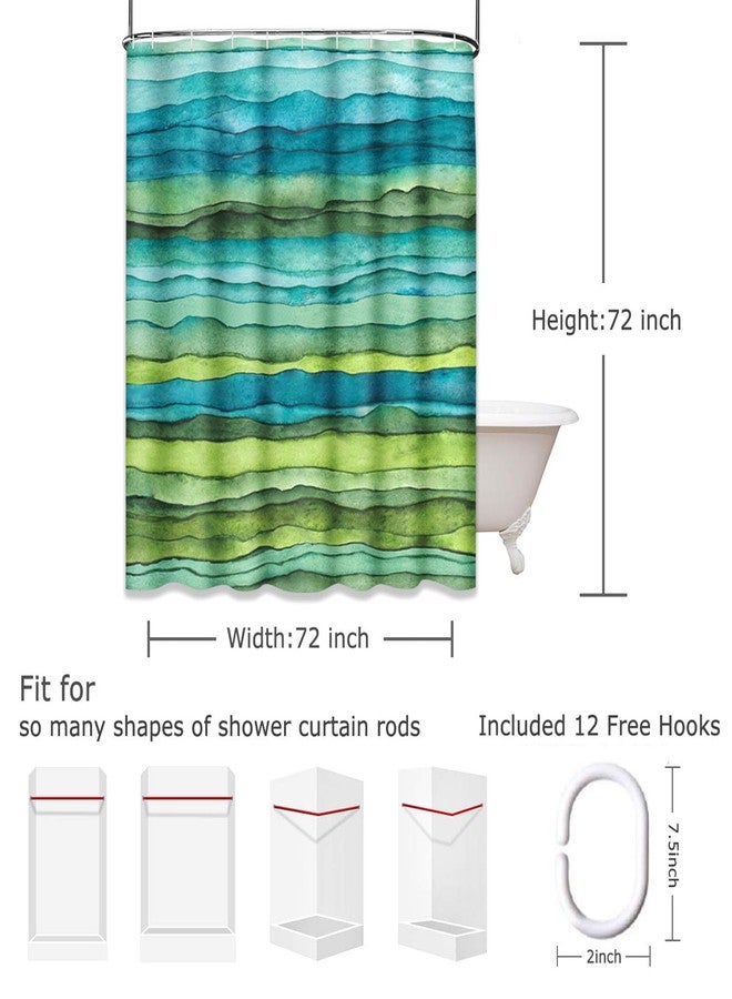 Emvency Shower Curtain Abstract Bright Blue and Green Waves Stripped Watercolor Brush Drawn Waterproof Polyester Fabric 72 x 72 inches Set with Hooks - Image 2